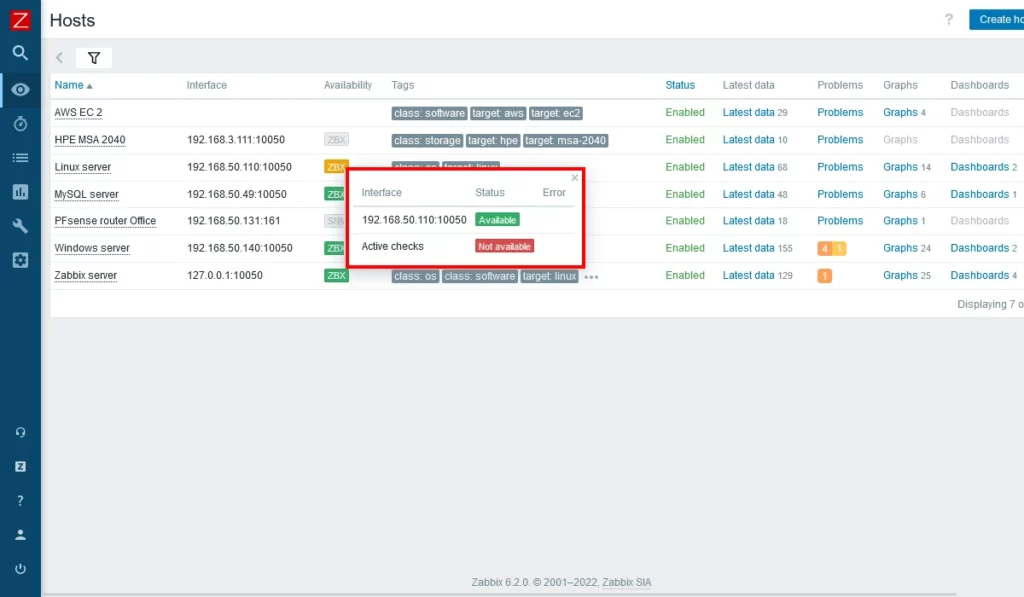 Seguimiento de chequeos activos Zabbix