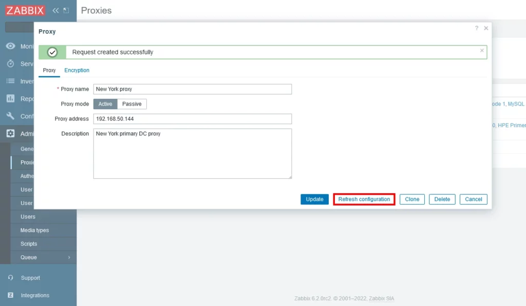 Sincronizar la configuración del proxy de Zabbix